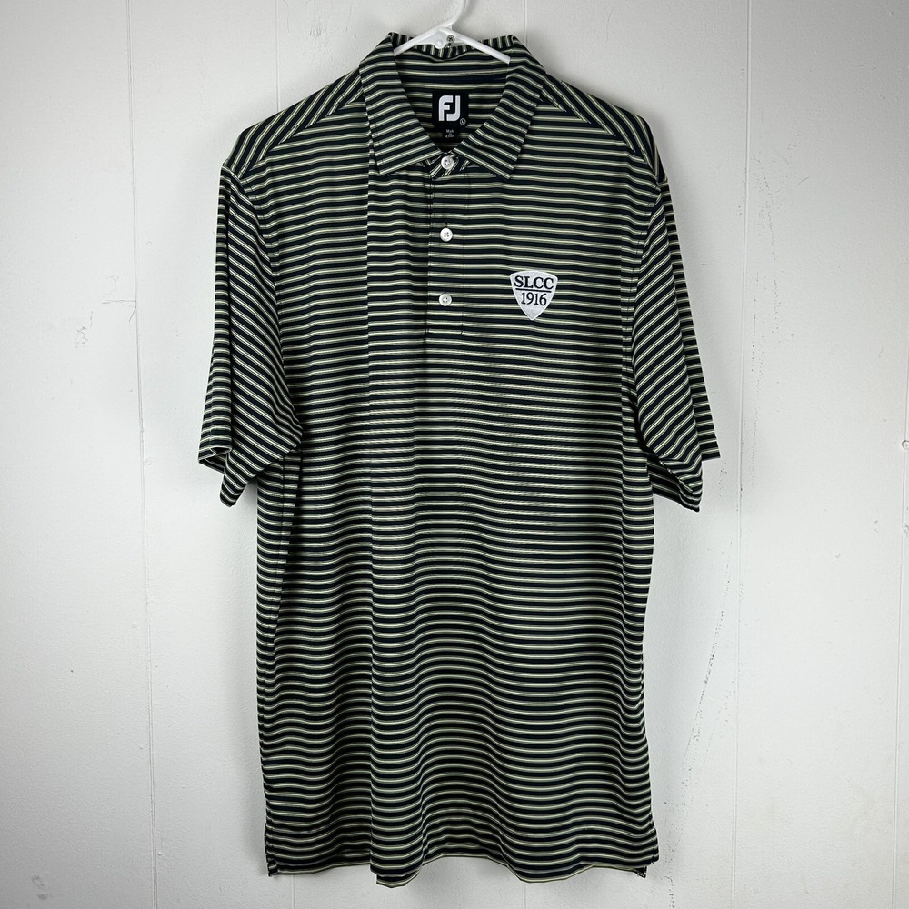 FootJoy Golf Shirt Men's Large Blue Green Stripes Performance Polo‎ Embroidered